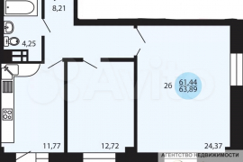 2-к. квартира, 63,9 м², 19/25 эт.