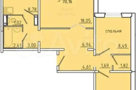 3-к. квартира, 70 м², 12/16 эт.