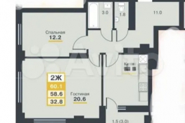 2-к. квартира, 60 м², 14/25 эт.