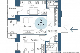 2-к. квартира, 61.9 м², 10/18 эт.