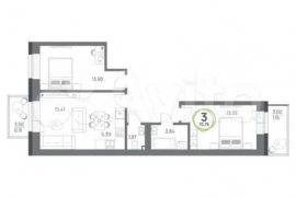 3-к. квартира, 70,5 м², 6/6 эт.