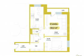 2-к. квартира, 59 м², 14/17 эт.
