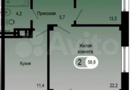 2-к. квартира, 59 м², 7/19 эт.