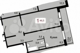 1-к. квартира, 46,5 м², 7/17 эт.